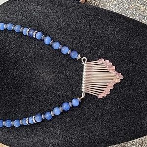 22 inch hand crafted necklace blue glass and Tibetan beads